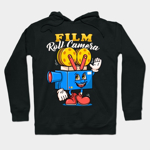 Film Roll Camera, cute character mascot film roll camera Hoodie by Vyndesign